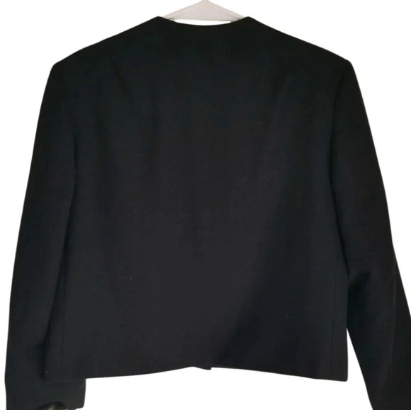 🇨🇦 80s Highland queen Black Wool Cropped Blazer Size Medium Large - Picture 2 of 2